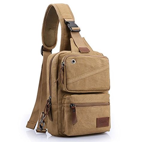 XINCADA Mens Bags Vintage Durable Canvas Outdoors Travel Shoulder Pack Chest Bag * See this great product. Sling Bag Canvas, Bottle Keychain, Crossbody Laptop Bag, Sling Bag Men, Canvas Sling Bag, Small Travel Bag, Travel Crossbody, Bamboo Bag, Small Messenger Bag