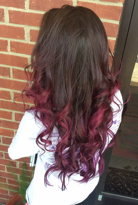 Violet Balayage, brown to purple, Nashville area hairstylist @hair_by_claire28 Red Hair Tips, Purple Brown Hair, Cherry Cola Hair, Brown Wavy Hair, Plum Hair, Brown Ombre Hair, Dyed Red Hair, Auburn Hair, Hair Inspiration Color