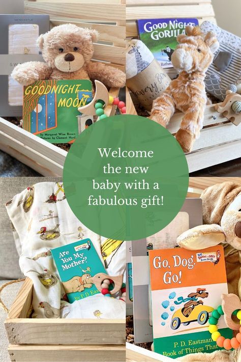 We have you covered. At Baby Showers By Mail we have a fabulous selection of baby shower gift baskets that are sure to please. Our classic book crate gifts make fun gifts and are filled with cute toys, rattle, books and more. Plus each gift contains a baby board book copy of a classic favorite children’s story! Your gift ships for free and includes a beautiful gift card with your personal message. Get yours today. Baby Book Baskets Shower Gifts, Baby Book Gift Basket, Baby Shower Book Basket, Baby Boy Bassinet, Reading Gift Basket, Book Crate, Book Gift Basket, Luxury Baby Shower, Shower Baskets