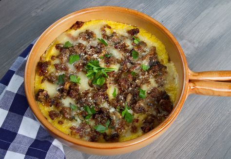 Sausage And Mushrooms, Baked Polenta, Melting Cheese, Easy Tomato Sauce, Creamy Polenta, Italian Recipes Traditional, Sausage Links, Italian Dishes, Mushroom Recipes