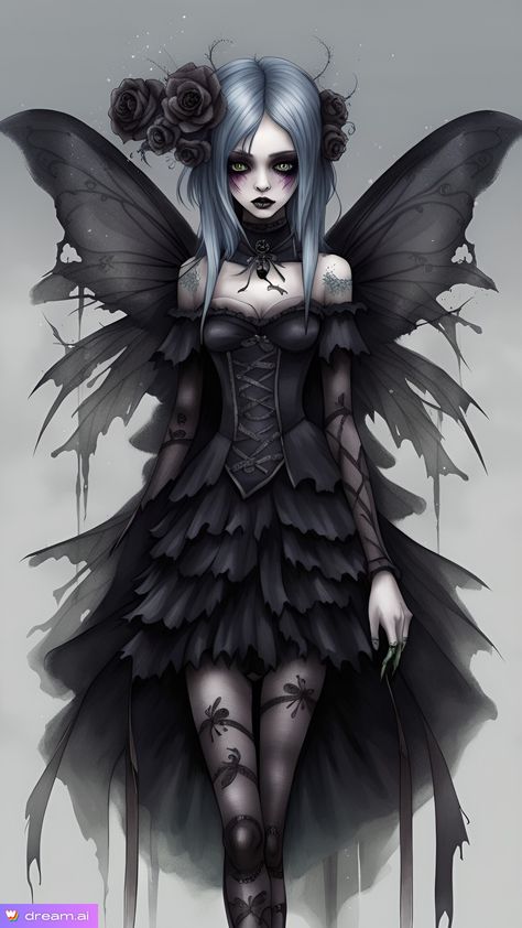 Creepy Faerie, Goth Fairy Wings, Goth Fairy Art, Drawing Ideas Fairy, Gothic Fairy Tattoo, Fairy Tattoos, Evil Fairy, Gothic Pictures, Anime Zodiac