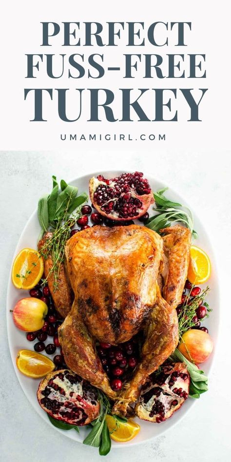 Cooking a free range turkey doesn't have to be complicated. Here's how to roast a gorgeous bird for Thanksgiving and decorate a turkey platter with minimal fuss. #howtocookafreerangeturkey #cookingfreerangeturkey #decorateaturkeyplatter Best Roast Turkey Recipe, Best Roasted Turkey, Perfect Roast Turkey, Herb Roasted Turkey, Turkey Brine Recipes, Roast Turkey Recipes, Turkey Platter, Turkey Brine, Brine Recipe