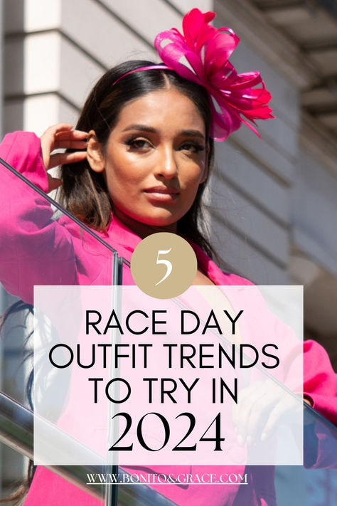 girl wearing pink fascinator headband and pink outfit Red Races Outfit, Horse Derby Outfits Women, Races Fashion 2024, York Races Outfit, What To Wear To The Races, What To Wear To A Horse Race, Opening Day Horse Races Outfit, Grand National Outfits, Newmarket Races Outfit