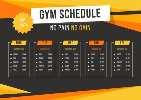 Duotone No Pain No Gain Gym Schedule Gym Schedule, Cardio Yoga, No Pain No Gain, Schedule Templates, Gym Routine, Schedule Template, Free Graphic Design, Gym, Graphic Design