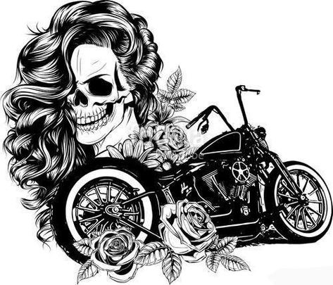 Witch Portrait, Wife Tattoo, Harley Davidson Tattoos, Harley Davidson Artwork, Motorcycle Tattoos, Harley Davidson Art, Graphic Design Collection, Chest Tattoos For Women, Cool Car Drawings