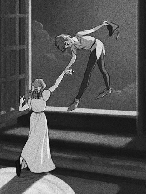 funfreshflirty Disney Black And White Wallpaper, Peter Pan Lockscreen, Peter Pan Dark Aesthetic, Peter Pan Black And White, Peter Pan Aesthetic Wallpaper, Peter Pan Aesthetic Dark, Jillian Core, Peter Pan Aesthetic, Disney Black And White