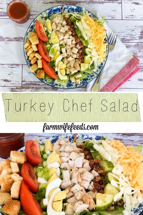 Turkey Chef Salad from Farmwife Feeds is a great use of leftover turkey for an easy healthy meal. #turkey #recipe #salad Deli Turkey Salad, Summer Turkey Recipes, Salad Recipes Easy, Turkey Salad Recipe, Fall Salads, Health Lunch, Grilled Chicken Caesar Salad, Fitness Diary, Chef Salad