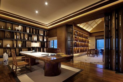 Huge Office Luxury, Rich Office Design, Large Study Room Ideas, Big Office Room, Zen Resort, Office Room Interior Design, China Room, Classic Office Interior, Office Room Design