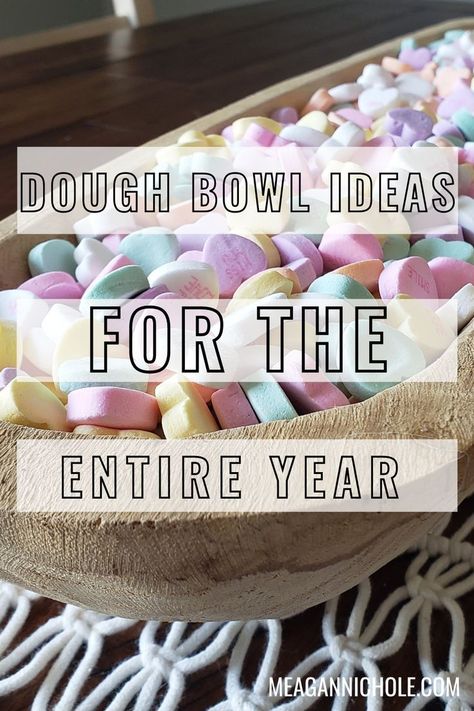 Seasonal Dough Bowl Decor, Dough Bowl Centerpiece For Easter, Long Bread Bowl Decor, How To Decorate Wooden Dough Bowls, Bread Bowl Table Centerpiece, Dough Bowl Coffee Table Decor, January Dough Bowl Centerpiece, Long Basket Centerpiece, Everyday Dough Bowl Decor