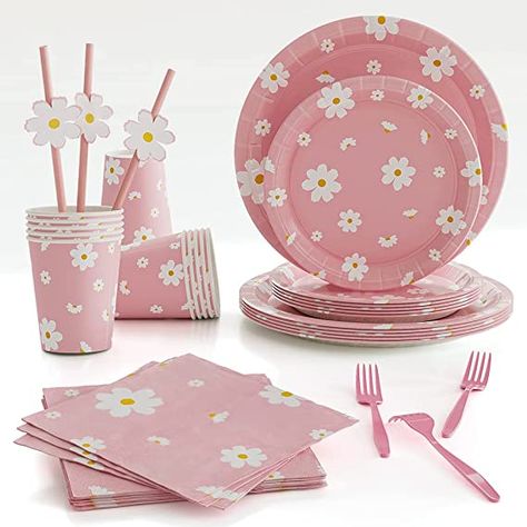 96pcs Daisy Paper. Quality paper, non-toxic, no smell, heat-resistant and durable. Plates, Cups, Napkins, Straws, Forks for Daisy Flowers Summer "As an Amazon Associate, I earn from qualifying purchases." Pink Daisy Themed Birthday Party, Daisy Theme Birthday, Flower Party Decorations, Daisy Theme, Daisy Birthday, Daisy Party, Girls Birthday Party Decorations, Fruit Birthday, Baby Shower Flowers