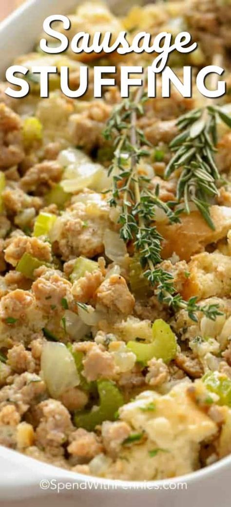 Baked Sausage Stuffing, Sausage Stuffing For Turkey, Stuffing With Pork Sausage, Turkey Dressing Recipes With Sausage, Sausage Stuffing Casserole, Pork Stuffing, Sausage Stuffing Recipe, Pork Sausage Recipes, Stuffing Recipes For Thanksgiving