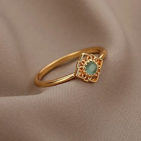 Lotus Flower Rings for Women Gold Color Stainless Steel Opal Natural Stone Ring Vintage Boho Wedding Rings Vintage Boho, Rings Flower, Opal Ring Vintage, Soldered Jewelry, Sunflower Ring, Gold Color Ring, Diamond Pendants, Gold Ring Designs, Zircon Jewelry