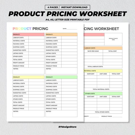 Product Pricing Printable, Product Price Calculator, Item Price Worksheet, Business Costs Organizer, Small Business Planner A4 A5 US PDF Product Pricing Worksheet, Exam Planner, Price Calculator, Pricing Table, Budget Planner Printable, Small Business Planner, Business Planner, Craft Business, Money Maker