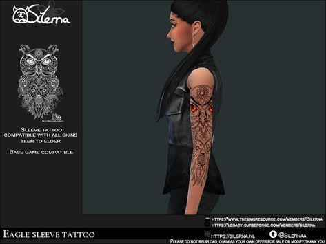 The Sims Resource - Eagle Sleeve tattoo Tattoos Sims 4 Cc, Tattoos Sims 4, Sims 4 Tattoo Cc, Sims 4 Tattoos, Skin Details, 4 Tattoo, Sims 1, Arm Tattoos, Word Tattoos