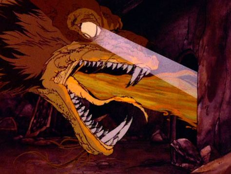 Hobbit 1977 Smaug The Hobbit Cartoon, Hobbit Cartoon, The Hobbit Animated, The Hobbit 1977, Hobbit Desolation Of Smaug, Hobbit Art, Desolation Of Smaug, Castle Aesthetic, Tolkien Art