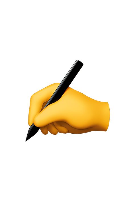 The emoji ✍️ depicts a hand holding a pen or pencil, with the writing utensil touching a surface as if in the act of writing. The hand is shown in a neutral position, with fingers slightly curled around the pen or pencil. The skin tone of the hand can vary depending on the platform, but is typically a light to medium shade. The pen or pencil is usually depicted in black or blue, but can also be shown in other colors on some platforms. Writing Emoji, Hand Emoji Meanings, Hand Holding Pen, Sketch Guide, Emoji Tattoo, Writing Hand, Emojis Iphone, Apple Emojis, Free Emoji