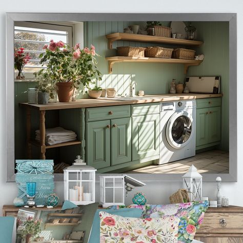 This beautiful "Laundry Room Country Charm" Framed wall Art is printed using the highest quality fade-resistant ink on canvas. Laundry Room Decorating Ideas, Laundry Wallpaper, Organization Laundry Room, Wallpaper Laundry Room, Retro Laundry Room, Wallpaper Laundry, Laundry Room Decor Ideas, Columbia House, Laundry Room Decorating