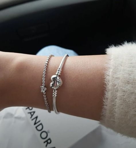 Jewerly Stacks Silver, Bracelet And Watch Combo, Pandora Bracelet Stack, Silver Jewellery Stack, Pandora Bracelet Aesthetic, Pandora Bracelet Charms Ideas, Silver Bracelet Stack, Pandora Bracelet Designs, Silver Jewlery