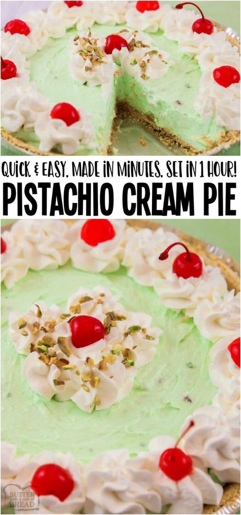 St Patricks Day Pie Recipes, Pistachio Cream Pie, Kitchen Standard, Pistachio Pie, Easy Cream Pie, Pistachio Dessert, Pistachio Recipes, Layered Dessert, Dairy Free Cream Cheese