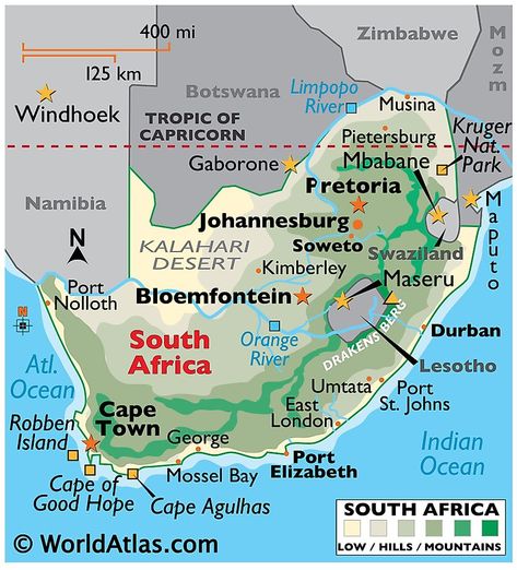 South Africa Maps & Facts - World Atlas South Africa Facts, South Africa Map, Union Of South Africa, Mossel Bay, Physical Map, Africa Do Sul, South Africa Travel, Port Elizabeth, Eastern Cape