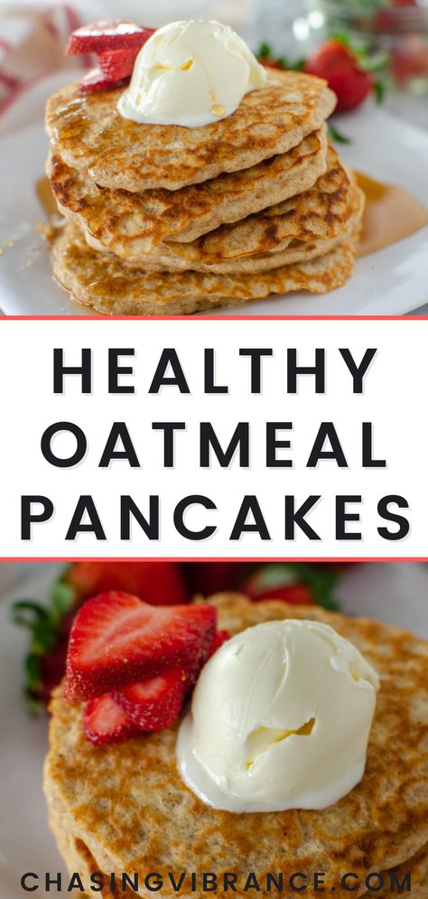 Hearty and Healthy Oatmeal Pancakes | You're gonna LOVE these healthy oatmeal pancakes! They are so easy to make and filling! Grab the oatmeal pancake recipe and make for your own healthy breakfast ASAP! #healthypancakerecipe #healthypancakes #oatmealpancakes Oatmeal Pankaces Recipe, Oatmeal Yogurt Pancakes, Healthy Pastries, Healthy Oatmeal Pancakes, Clean Eating Pancakes, Pancakes Oatmeal, Oatmeal Pancake, Oatmeal Pancakes Healthy, Insulin Resistant