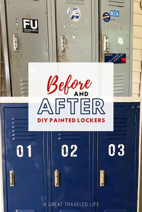 I have been wanting to repurpose a set of lockers for so long and I was able to snag this set for FREE. I couldn’t believe it when a client of mine was willing to give these away! I hope you are excited to see how I turned these filthy drab gray lockers into a magnificent storage system for my son’s sports themed room. When you you are done here head over to my Blog Post for more projects! These lockers were given to me for free so I was willing to put in a little more elbow grease… Painted Lockers, Baseball Kids Room, Button Lampshade, Diy Upholstered Storage Bench, Boys Sports Room, Update Furniture, Batten Walls, Diy Locker, Baseball Kids