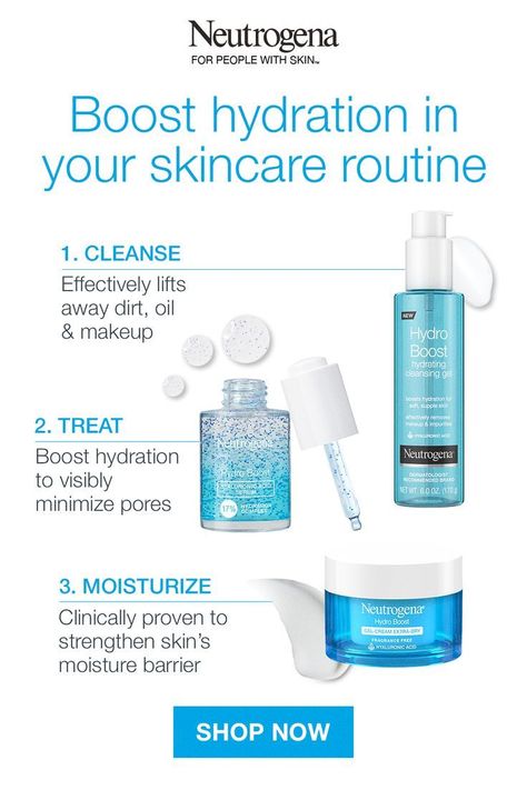 A Step-By-Step Daily Moisture Routine | Body skin care, Skin care essentials, Facial skin care routine Neutrogena Skin Care, Smooth Glowing Skin, Acne Overnight, Hydro Boost, Daily Skincare Routine, Cream Moisturizer, Facial Skin Care Routine, Hyaluronic Acid Serum, Skin Routine