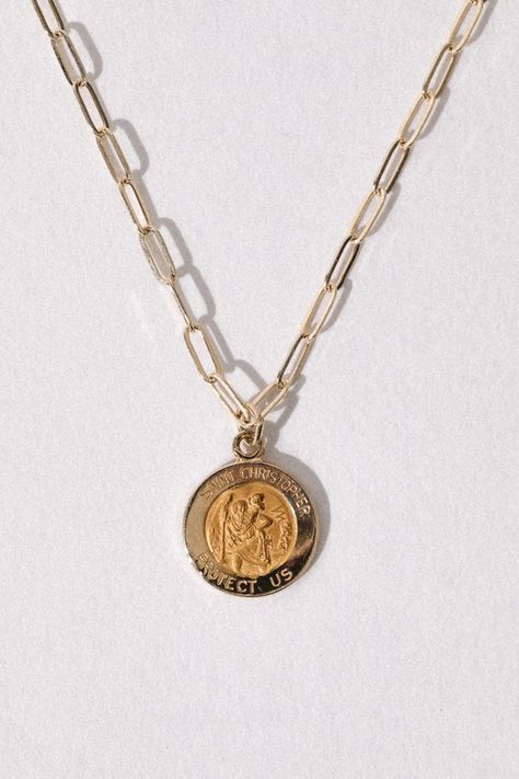 Saint Christopher Necklace, St Christopher Necklace, Saint Christopher, Solid Gold Necklace, Special Jewelry, Cleaning Jewelry, Link Chain, Precious Metals, Gold Pendant