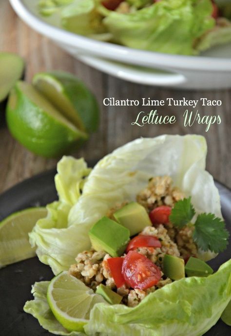 Cilantro Lime Turkey Taco Lettuce Wraps Turkey Taco Lettuce Wraps, Lettuce Tacos, Taco Lettuce Wraps, Turkey Lettuce Wraps, Advocare Recipes, Turkey Taco, Turkey Tacos, Idee Pasto Sano, Cilantro Lime