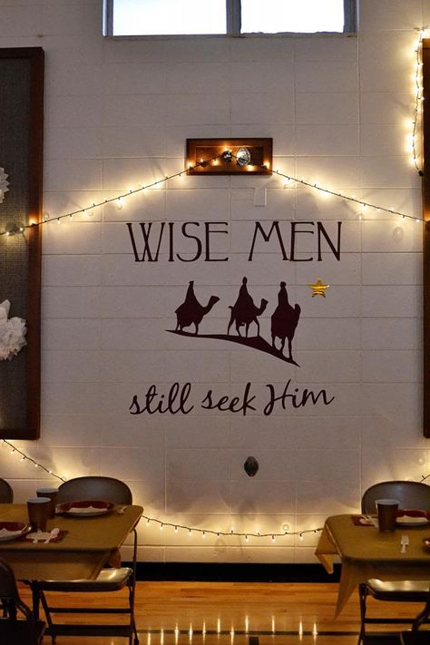 Ward Christmas Party: Wise Men Still Seek Him Wise Men Still Seek Him Christmas Party, Lds Christmas Party Ideas, Lds Christmas Program, Church Christmas Program Ideas, Lds Ward Christmas Party, Lds Christmas Party, Ward Activity Ideas, Stars Decorations, Relief Society Christmas