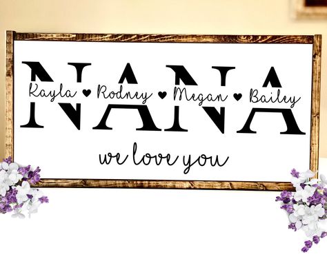 Personalized Bridesmaid Hangers, Grandkids Sign, Nana Christmas Gifts, Grandma Sign, Mom Frame, Nana Grandma, Papa Gifts, Dark Wood Stain, Groomsmen Proposal