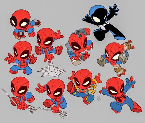 Chibi Superhero, Chibi Spiderman, Spiderman Poses, Chibi Marvel, Marvel Comics Vintage, Marvel Drawings, Spiderman Artwork, Creative Drawing Prompts, Comic Book Pages