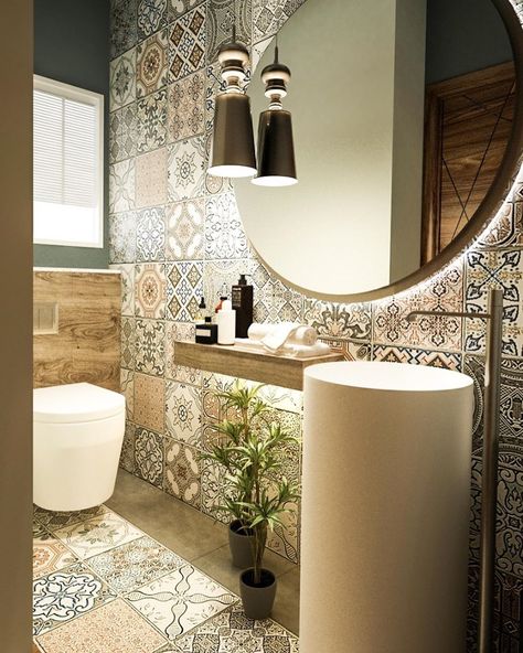 Mai Saad on Instagram: “Think moroccan 💫...... just dream about your home 🏡, and we are here to make it comes true. #home #homes #house #interior #interiordesign…” Idea For Small Bathroom, Paint Color Bathroom, Moroccan Bathroom Ideas, Moroccan Tile Bathroom, Moroccan Style Bathroom, Half Bath Design, Small Bathroom Paint Colors, Studio Bathroom, Fresh Bathroom