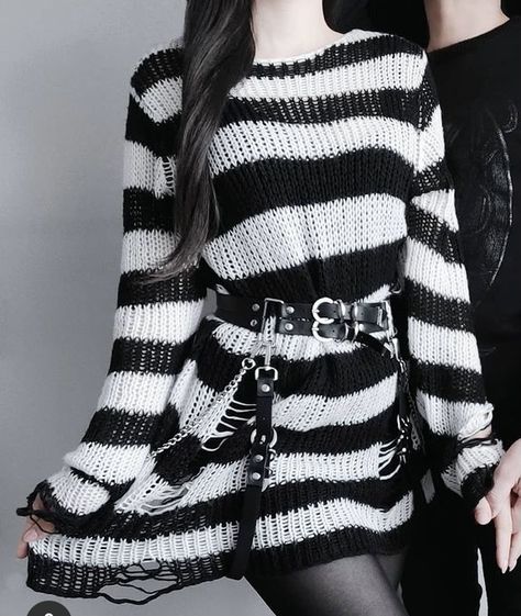 Striped Sweater Dress Outfit, Alt Aesthetic, Sweater Dress Outfit, Punk Outfits, Alt Fashion, Gothic Outfits, Goth Outfits, Alternative Outfits, Kpop Fashion Outfits