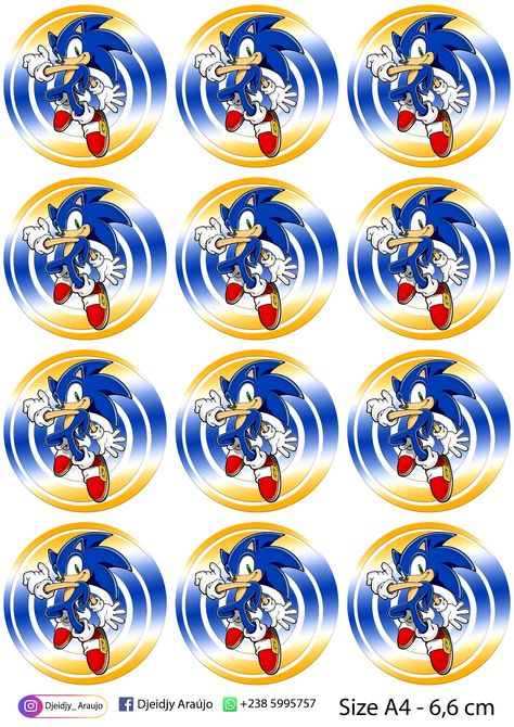 Sonic Cupcake Toppers Free Printable, Sonic The Hedgehog Cupcake Toppers, Sonic Cupcake Toppers, Sonic Cupcakes, Hedgehog Cupcake, Barn Birthday Party, Sonic Birthday Cake, Bolo Sonic, Cupcake Toppers Free