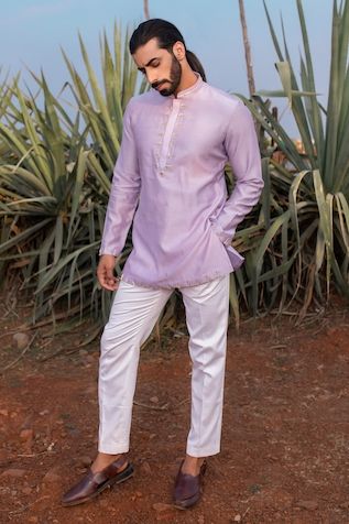 Runit Gupta | Designer Kurta, Nehru Jackets and Sets, Shirts for Men Luxury Men's Sets For Diwali, Lavender Kurta Men, Short Kurta For Men, Lavender Outfit, Silk Kurta Set, Sherwani For Men Wedding, Carnival Dress, Silk Pant, Sherwani For Men