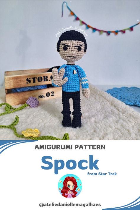 This is a digital file to make an amigurumi inspired by Spock from Star Trek series character.  Using the materials recommended in the pattern, Spock is approximately 18 cm tall (7,8").  There are written instructions along with many photos for reference.  It's a very adequate project for intermadiate level. You are acquiring a digital good (PDF file), not the finished products.  Once purchased, the pattern will be available on your Downloads page. Star Trek Spock, Star Trek Series, Digital Goods, Spock, Pattern Crochet, Amigurumi Pattern, Star Trek, Crochet Pattern, Amigurumi