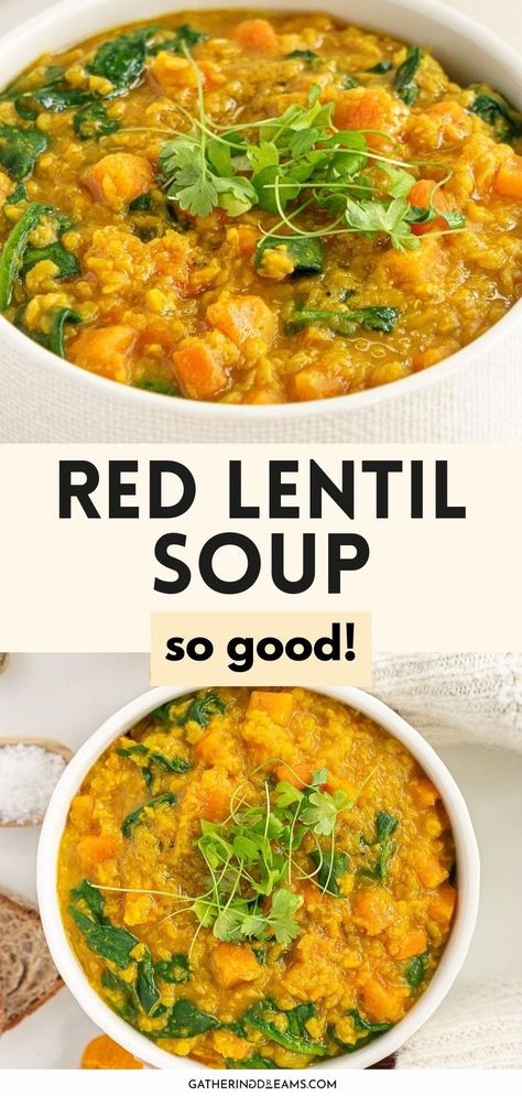 red lentil soup Carrot And Red Lentil Soup, Vegan Red Lentil Soup, Best Lentil Soup, Red Lentil Recipes, Red Lentil Soup Recipe, Broccoli Carrot, Carrot And Lentil Soup, Lentils Vegan, Healthy Low Calorie