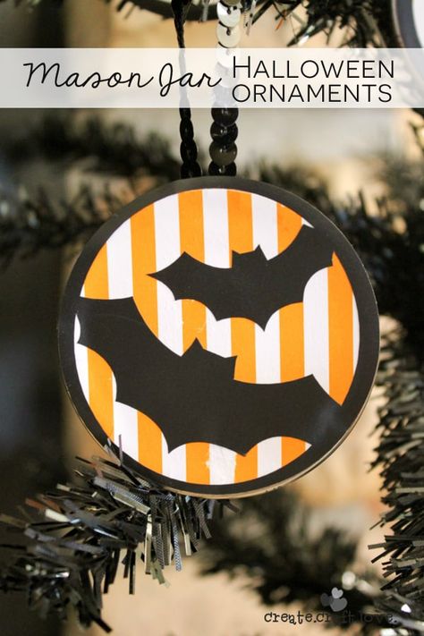 Mason Jar Halloween, Mason Jar Halloween Crafts, Halloween Tree Ornaments, Halloween Mason Jars, Halloween Tree, Mason Jar Lids, Halloween Trees, Halloween Ornaments, Halloween 2020