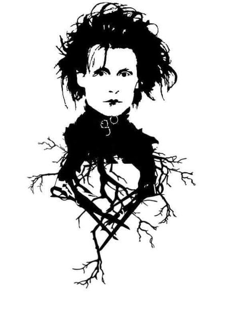 Scissorhands Tattoo, Tattoo Ideas Stencil, Edward Scissorhands Tattoo, Tim Burton Style, Tim Burton Art, Tim Burton Films, Cricut Halloween, Edward Scissorhands, Silhouette Stencil