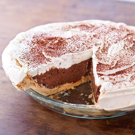 Chocolate Angel Pie | Cook's Country Chocolate Angel Pie Recipe, Angel Pie Recipe, Meringue Crust, Chocolate Silk Pie Recipe, Angel Pie, Chocolate Silk Pie, Cocoa Powder Recipes, Celebration Desserts, Cooks Country