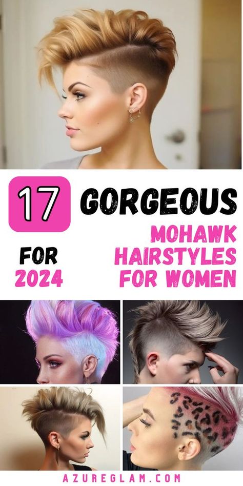 Are you ready to make a bold fashion statement? Explore our collection of Mohawk Hairstyles for Women in 2024 and unleash your inner diva. Whether you prefer short and edgy mohawks or long, curly styles, we've got the perfect mohawk for you. Stand out from the crowd with confidence and style, and let your hair do the talking in 2024. Short Hairstyle Women Mohawk, Feminine Mohawk Short Hair, Short Undercut Hairstyles Women, Short Mohawk For Women, Shaved Hair Color Ideas, Women’s Mohawk, Mohawk Styles For Women, Womens Mohawk, Sick Hairstyles