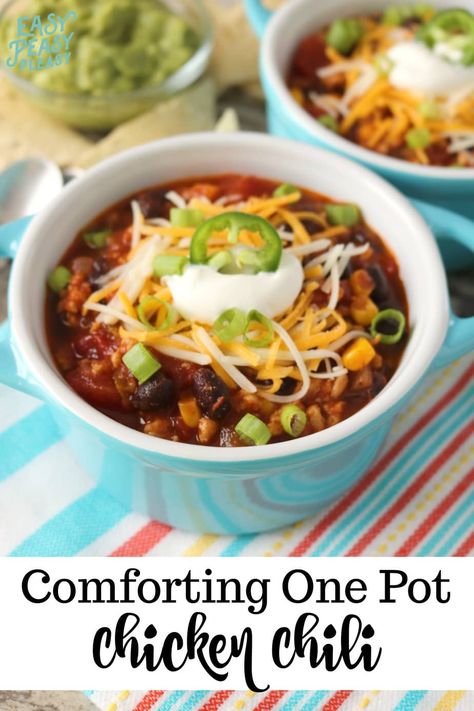 Ground Chicken Chili Recipe, Chicken Chili Recipe Easy, Easy Chicken Chili, Chicken Recipies, Ground Chicken Recipes, Chilli Recipes, Chili Recipe Easy, Chicken Chili Recipe, One Pot Chicken