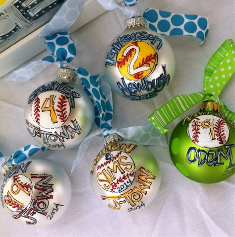 Softball Christmas Ornaments, Softball Ornaments, Softball Christmas, Baseball Christmas, Easter Buckets, Paint Projects, Painted Ornaments, Personalized Christmas Ornaments, Christmas Joy