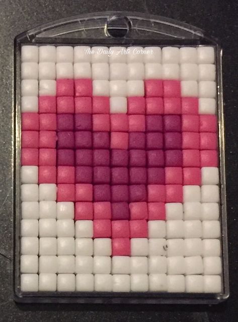 Valentines Day Pixel Art, Pixel Art Love, Pink Pixel Art, Pixel Art Heart, Heart Pixel Art, Pink White Wedding, Pony Bead Projects, Safety Pin Jewelry, Pixel Heart