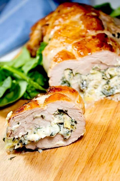 Pork Loin Recipes Oven, Artichoke Stuffed, Pork Entrees, Turkey Tenderloin, Stuffed Pork, Pork Roast Recipes, Pork Loin Recipes, Pork Ham, Artichoke Recipes