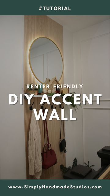 Diy Light Behind Mirror, Pole Wrap Entryway, Light Behind Mirror Diy, Led Lights Behind Mirror, Lights Behind Mirror, Pole Wrap Wall, Light Behind Mirror, Diy Led Mirror, Pole Wrap Accent Wall