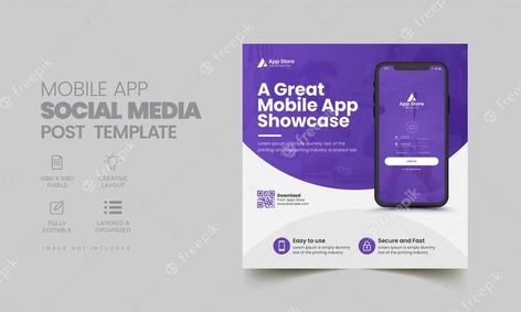 Premium Vector | Mobile app promotion social media post banner template App Ads, Facebook Cover Photo Template, Graphic Design Posters Layout, Instagram Mobile, App Promotion, Instagram Banner, App Template, Graphic Design Lessons, Promotional Design