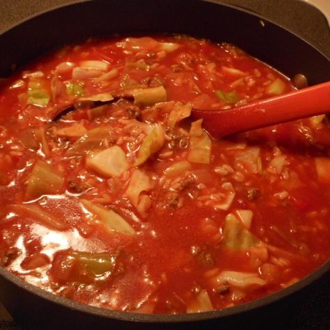 I always liked stuffed cabbage and have seen many recipes through the years for "Stuffed Cabbage Casserole" as well as "Stuffed Cabbage Soup".  I wanted to try my own version and came up with this recipe.  It's a nice, hearty soup that will warm you up during the cold weather. Halupki Soup Recipe, Halupki Soup, Stuffed Cabbage Soup, Cabbage Casserole, Stuffed Cabbage, Paleo Crockpot, Soup And Stew, Cabbage Soup, Cabbage Recipes