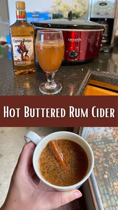 Hot Cider With Alcohol, Crockpot Hot Buttered Rum Recipe, Crockpot Alcoholic Drinks Fall, Hot Buttered Rum Recipe Crock Pot, Spiked Hot Apple Cider Recipe, Hot Cider Cocktail, Cider Alcohol Drinks, Hot Mulled Cider Recipe, Apple Cider Alcohol